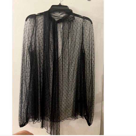 VINTAGE LA PERLA COLLEZIONE BLACK MESH SILK SHEER  BLOUSE TOP with Tie 42 - Picture 5 of 15